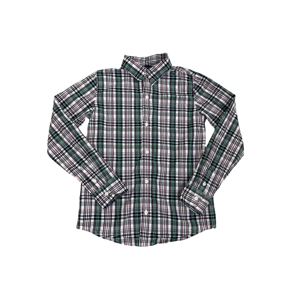 Janie and Jack White Green Plaid Casual Button Down Dress Shirt Size Youth 8